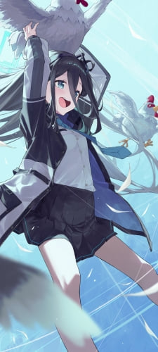 ニワトリで飛ぶ天童アリス / ブルアカ / ブルーアーカイブ / ファンアート / イラストのAndroid用のスマホ壁紙