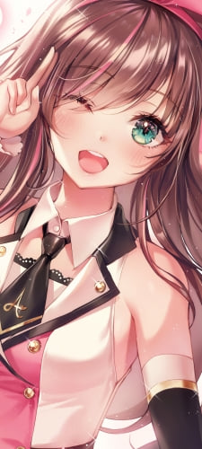 閉じたピースをしながらウィンクをする可愛いキズナアイ / バーチャルYouTuber / VtuberのAndroid用のスマホ壁紙