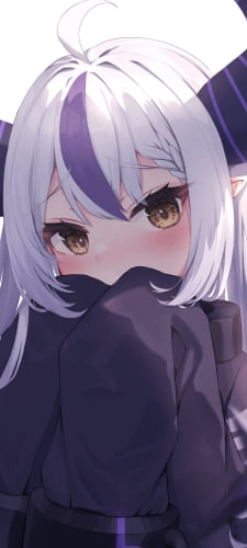 口元を隠し照れている可愛いラプラス・ダークネス / ホロライブ / バーチャルYouTuber / VtuberのAndroid用のスマホ壁紙