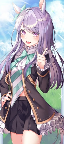 晴天の競馬場で腰に手をあて笑顔のメジロマックイーン / ウマ娘プリティーダービーのAndroid用のスマホ壁紙