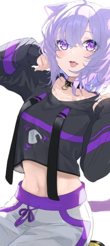 おにぎりのイラストが描いてある洋服を着た猫又おかゆ / ホロライブ / バーチャルYouTuber / VtuberのAndroid用のスマホ壁紙