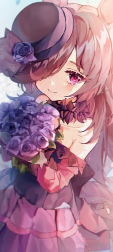 紫の薔薇の花束を持つ可愛いライスシャワー / ウマ娘プリティーダービーのAndroid用のスマホ壁紙