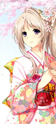 ピンクの着物を着た真加辺碧 / 初恋1/1のAndroid用のスマホ壁紙