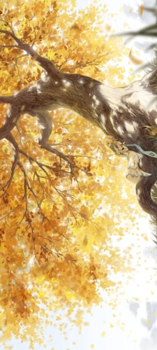 大木の幹に寝そべる蛍 / 紅葉 / 原神のAndroid用のスマホ壁紙
