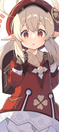 リュックを背負いこちらに気づく可愛いクレー / 原神のAndroid用のスマホ壁紙