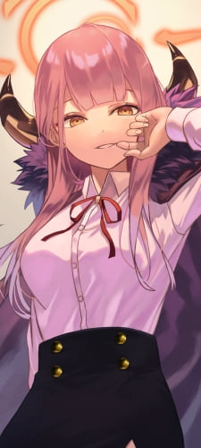 顔に左手をあてて微笑む陸八魔アル(りくはちまある) / ブルアカ / ブルーアーカイブのAndroid用のスマホ壁紙