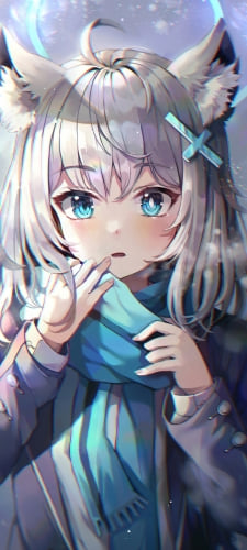 乱反射する光と青いマフラーを巻いた砂狼シロコ / ブルアカ / ブルーアーカイブのAndroid用のスマホ壁紙