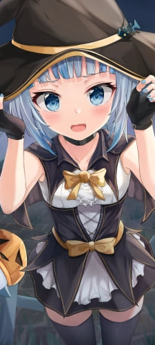 魔女のコスをした帽子をおさえる可愛いがうる・ぐら / ホロライブ / バーチャルYouTuber / VtuberのAndroid用のスマホ壁紙