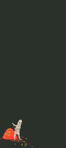 落ち葉を掃除するミイラ マミーのAndroid用のスマホ壁紙