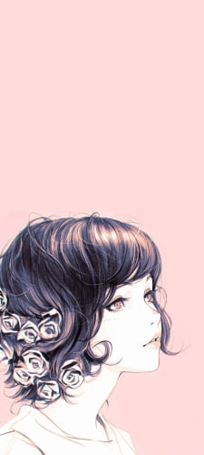 花飾りをつけた綺麗な女性のイラストのAndroid用のスマホ壁紙