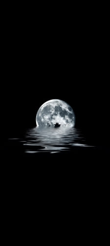 夜の海 満月 ボートを漕ぐカップルのAndroid用のスマホ壁紙
