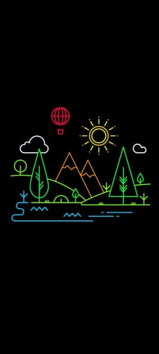 山 太陽 気球 ネオンのAndroid用のスマホ壁紙