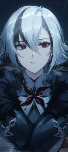 かっこいいアルレッキーノ / 赤い瞳 / 星空 / 原神のAndroid用のスマホ壁紙