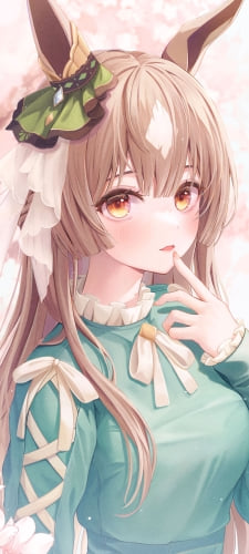 淡い緑色の洋服を着て口元に指をあてるサトノダイヤモンド / ウマ娘プリティーダービー / イラスト / ファンアートのAndroid用のスマホ壁紙