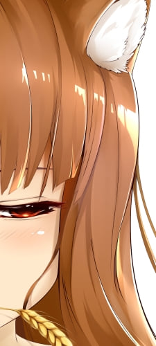 ライ麦を咥える可愛いホロ / 狼と香辛料のAndroid用のスマホ壁紙
