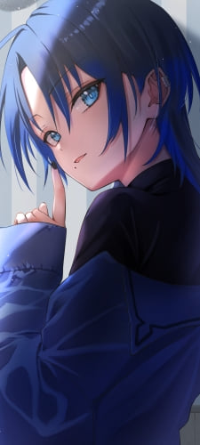 人差し指を立てこちらを見つめる火威青(ひおどしあお) / ホロライブ / バーチャルYouTuber / VtuberのAndroid用のスマホ壁紙