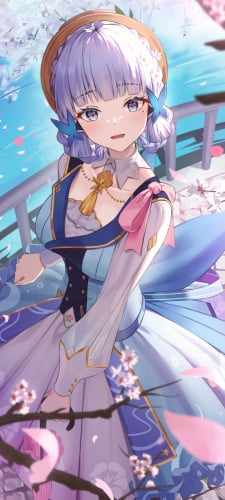 湖と桜と神里綾華 / 綺麗 / 花時に訪れた手紙 / 原神のAndroid用のスマホ壁紙