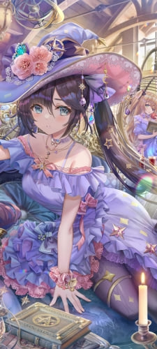 めちゃくちゃかわいいモナとフィッシュル / 蝋燭 / キャンドル / 魔導書 / ランタン / リラックス / 原神 / ファンアート / イラストのAndroid用のスマホ壁紙