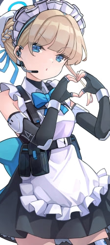 手でハートを作るメイド姿の飛鳥馬トキ / ブルアカ / ブルーアーカイブのAndroid用のスマホ壁紙