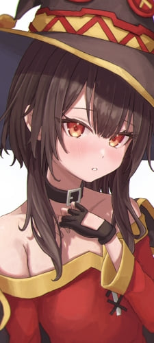 首のチョーカーに手をあてるめぐみん / このすば / この素晴らしい世界に祝福を!のAndroid用のスマホ壁紙