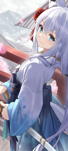 白い剣を抜こうとする白上フブキ / ホロライブ / バーチャルYouTuberのAndroid用のスマホ壁紙