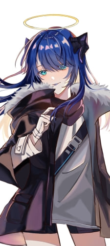 青い髪の毛の先をつまむモスティマ / アークナイツのAndroid用のスマホ壁紙