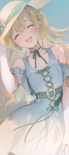 帽子を抑えて笑う風真いろは / バーチャルYoutuber / ホロライブ / ファンアート / イラストのAndroid用のスマホ壁紙