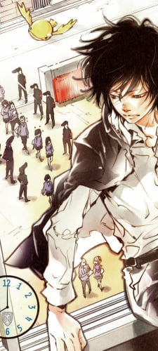 窓の外の登校する学生を見る雲雀恭弥 (ひばりきょうや) / 家庭教師ヒットマンREBORN!のAndroid用のスマホ壁紙