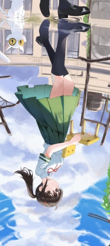 水たまりに反射する岩戸鈴芽 / すずめの椅子 / ダイジン / すずめの戸締まり / ファンアート / イラストのAndroid用のスマホ壁紙