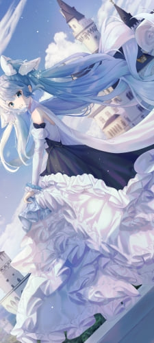 西欧風のお城とドレスを着た綺麗な初音ミク / ボカロ / ボーカロイドのAndroid用のスマホ壁紙