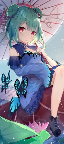 赤い船に乗る潤羽るしあ / アゲハ蝶 / ホロライブ / バーチャルYouTuber / VtuberのAndroid用のスマホ壁紙