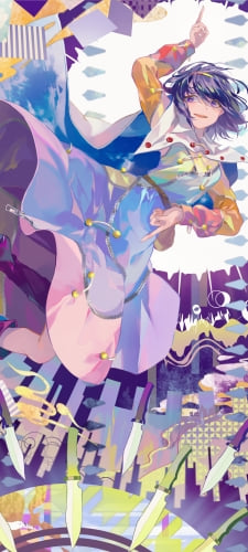 カラフルな色彩で描かれた天弓千亦(てんきゅうちまた) / 東方虹龍洞のAndroid用のスマホ壁紙