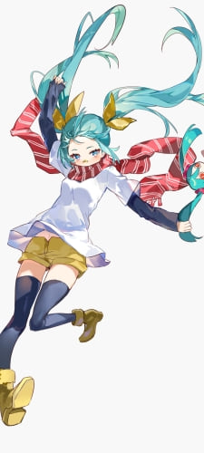 赤いマフラーをつけた初音ミク / アイマイナ / ありふれたせかいせいふく / ボカロ / ボーカロイドのAndroid用のスマホ壁紙