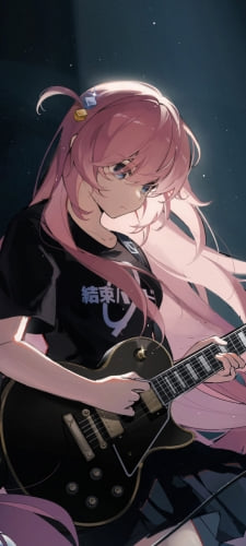 ライブでギターを弾く後藤ひとり / 結束バンド / ぼっち・ざ・ろっく! / ファンアート / イラストのAndroid用のスマホ壁紙