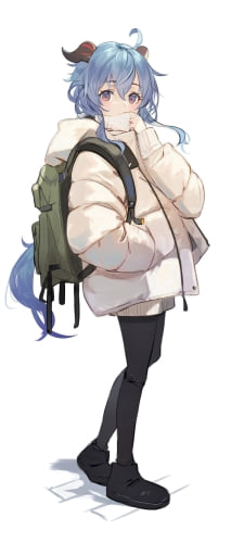 私服姿の甘雨 / 緑の大きなリュック / 原神のAndroid用のスマホ壁紙