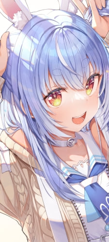 両方の髪をつかんでWピースをする可愛い兎田ぺこら / うさ耳 / ホロライブ / バーチャルYouTuber / VtuberのAndroid用のスマホ壁紙