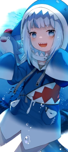 海の中、両手を前に出して微笑むがうる・ぐら / ホロライブ / バーチャルYouTuber / VtuberのAndroid用のスマホ壁紙