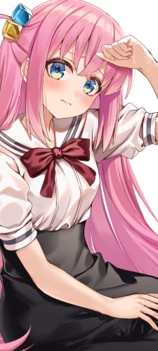 頭に手をあてるかわいい後藤ひとり / ぼっち・ざ・ろっく! / ファンアート / イラストのAndroid用のスマホ壁紙