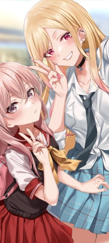 ピースするかわいい喜多川海夢（きたがわまりん）と乾紗寿叶（いぬいさじゅな） / その着せ替え人形は恋をする / ファンアート / イラストのAndroid用のスマホ壁紙