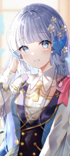 こちらに微笑む神里綾華 / 青い蝶の髪飾り / 原神のAndroid用のスマホ壁紙