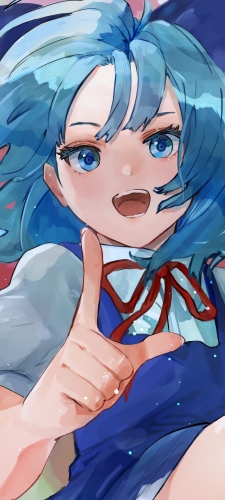 指でサインを作るチルノ / 東方のAndroid用のスマホ壁紙