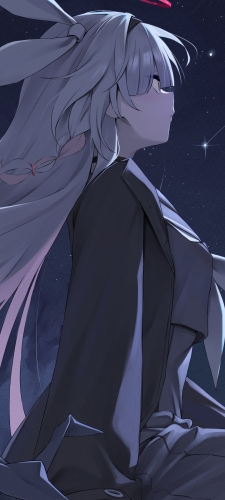 夜の星空を眺めるプラナ / 横向き / ブルーアーカイブのAndroid用のスマホ壁紙