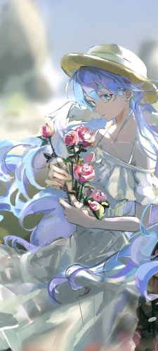 ピンクの薔薇をつむロビン / 崩壊:スターレイルのAndroid用のスマホ壁紙