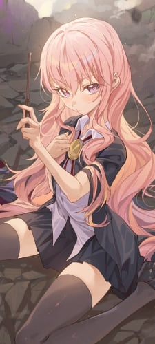 女の子座りをするかわいいルイズ・フランソワーズ・ル・ブラン・ド・ラ・ヴァリエール / ゼロの使い魔 / ファンアート / イラストのAndroid用のスマホ壁紙