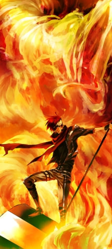 炎の中で立ち尽くすラビ / ディー・グレイマンのAndroid用のスマホ壁紙