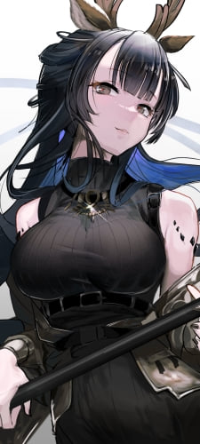 黒いドレスを着たツキノギ / アークナイツのAndroid用のスマホ壁紙