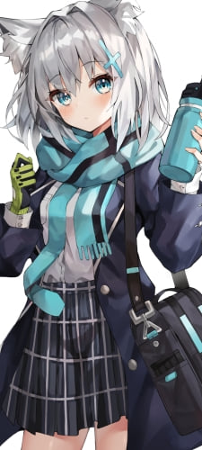 制服を着た可愛い砂狼シロコ / 緑のマフラー / 水筒 / マイボトル / ブルアカ / ブルーアーカイブのAndroid用のスマホ壁紙
