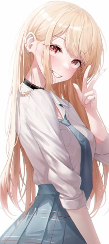 笑顔でピースする可愛い喜多川海夢 / 横向き / その着せ替え人形は恋をするのAndroid用のスマホ壁紙