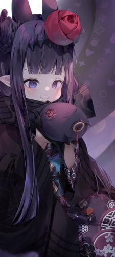 黒い着物を着た可愛い一伊那尓栖 / たこだち / Takodachi / ホロライブ / バーチャルYouTuber / VtuberのAndroid用のスマホ壁紙
