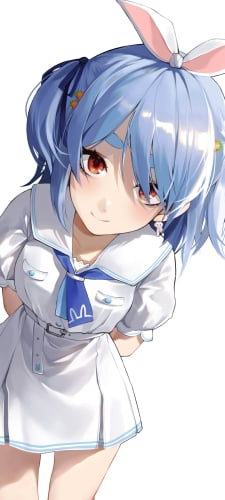 両手を後ろに組みこちらを覗き込む可愛い兎田ぺこら / ホロライブ / バーチャルYouTuber / VtuberのAndroid用のスマホ壁紙